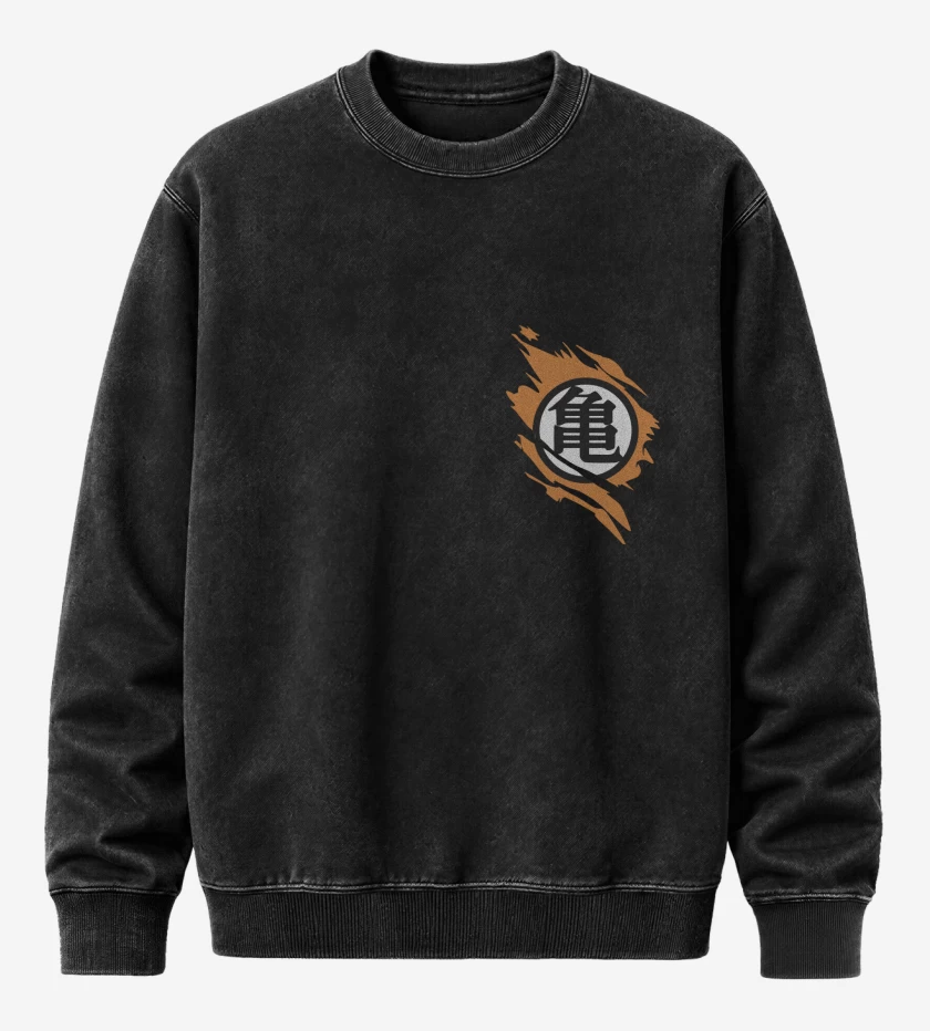 Poleron Polo Acid Wash Negro de Kanji Roto (Bolsillo)
