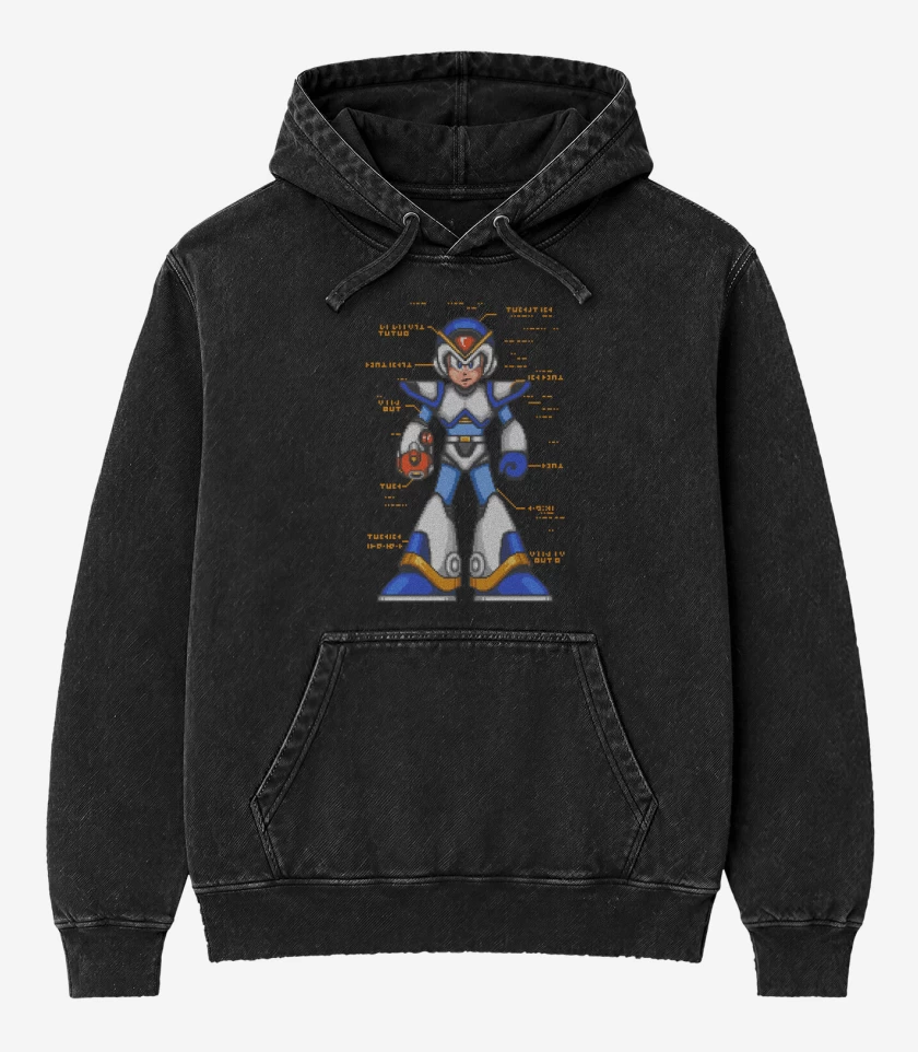 Poleron Canguro Acid Wash Megaman x armadura frontal