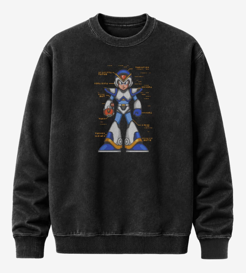 Poleron Polo Acid Wash Megaman x armadura frontal