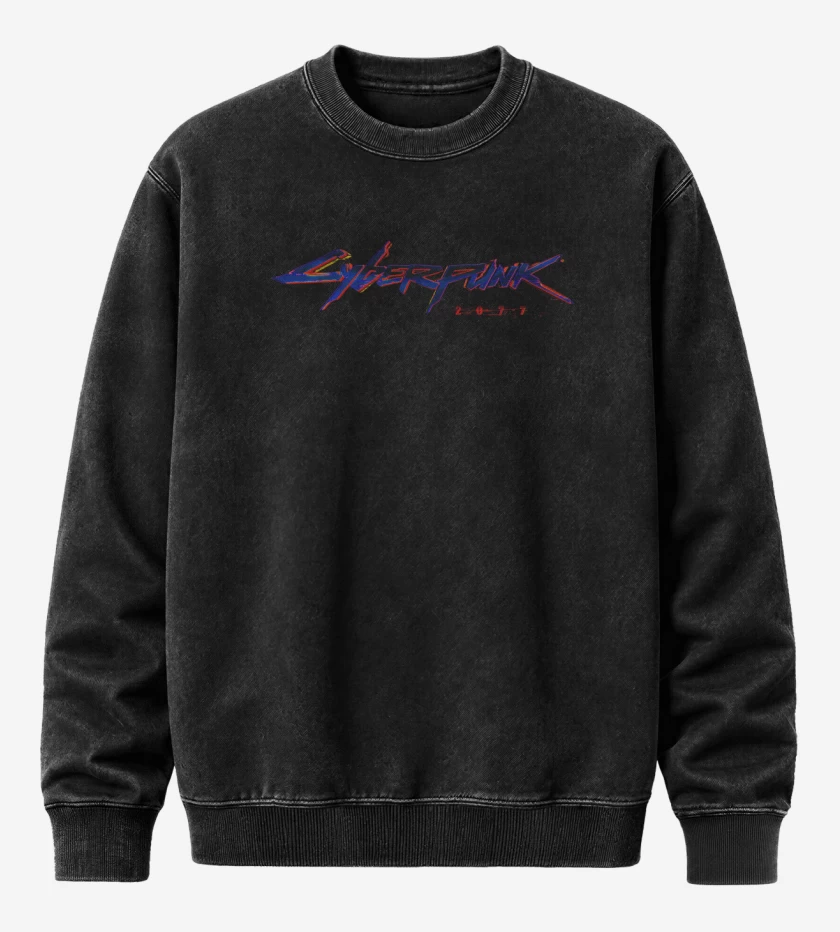 Poleron Polo Acid Wash Negro de cyberpunk 2077 2