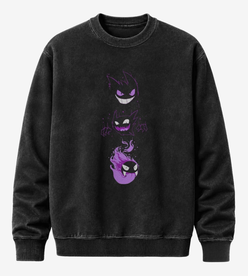 Poleron Polo Acid Wash Negro de Poke ghost