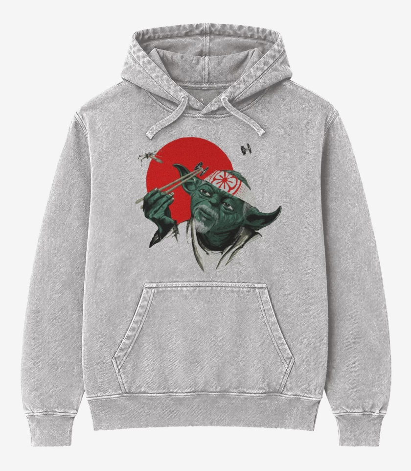 Poleron Canguro Acid Wash Gris Melange de Yoda Miyagi 