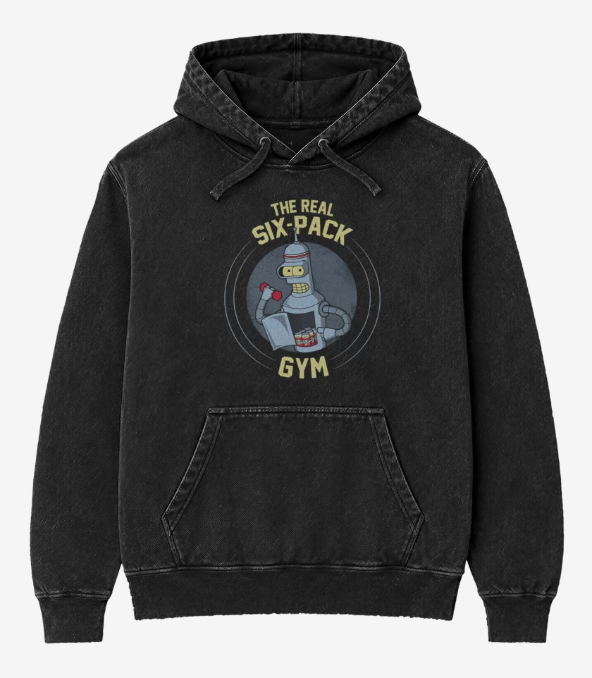 Poleron Canguro Acid Wash Negro de Real Six Pack 