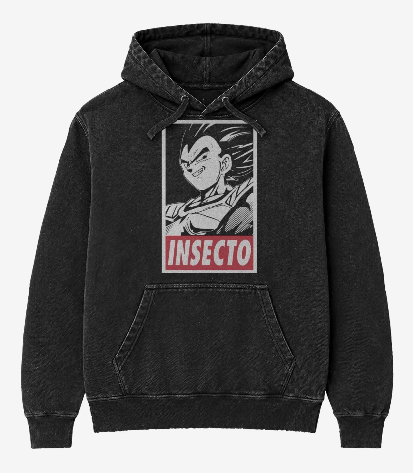 Poleron Canguro Acid Wash Negro de Insecto