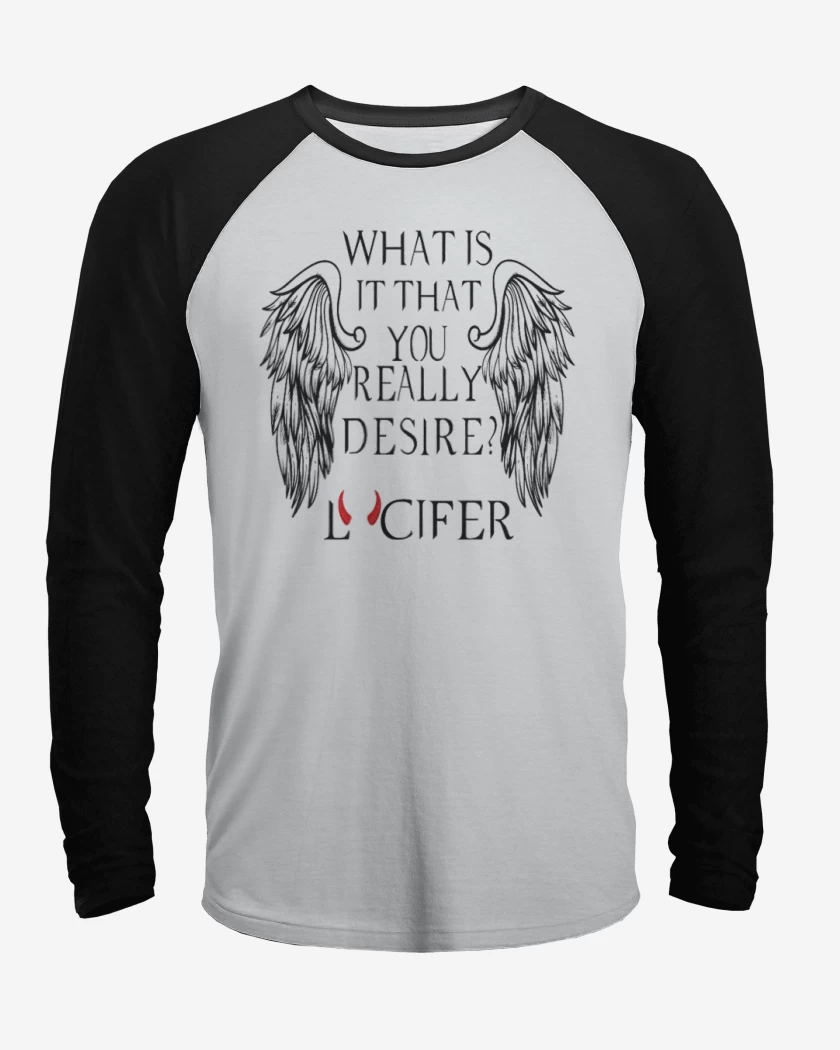 Polera Raglan Blanco / Negro de lucifer in hell 2