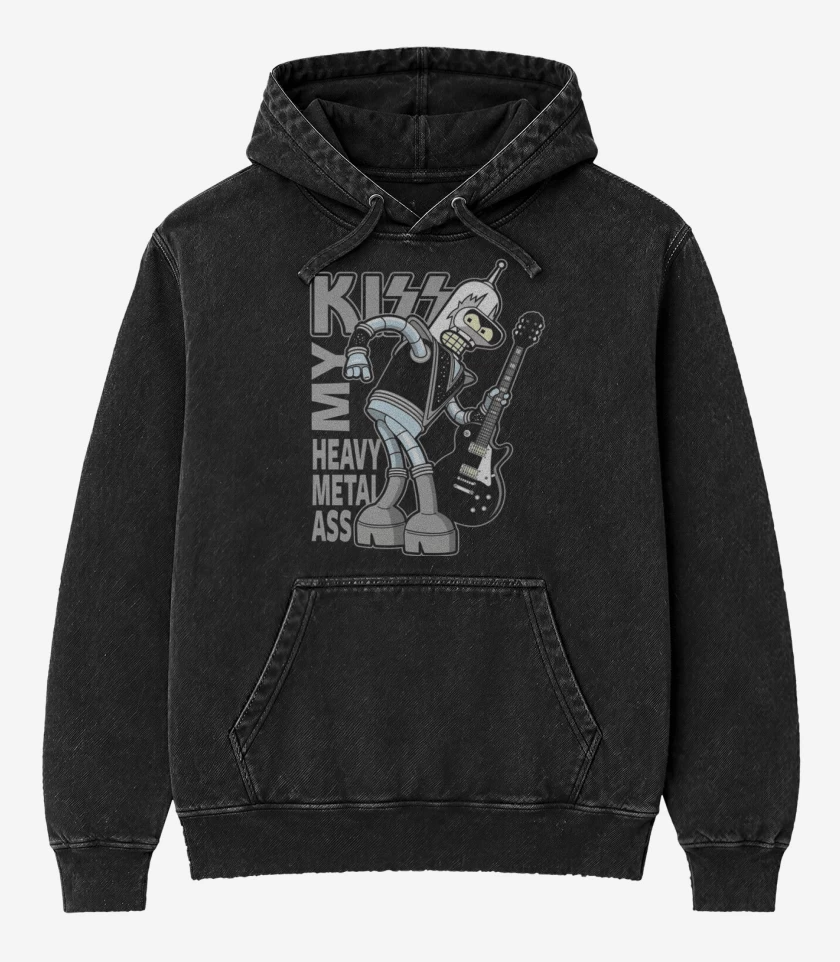 Poleron Canguro Acid Wash Negro de Bender kiss