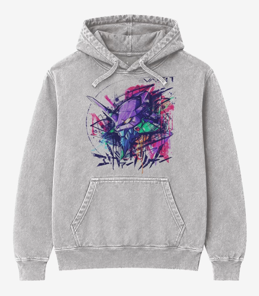 Poleron Canguro Acid Wash Gris Melange de Eva uno
