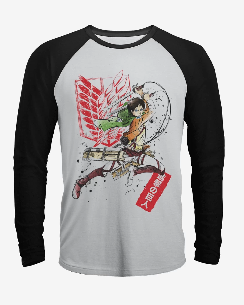 Polera Raglan Blanco / Negro de Shingeki Eren 