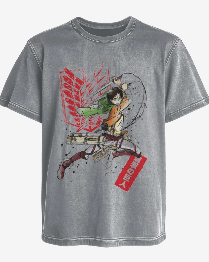 Polera desgastada Gris Melange de Shingeki Eren 