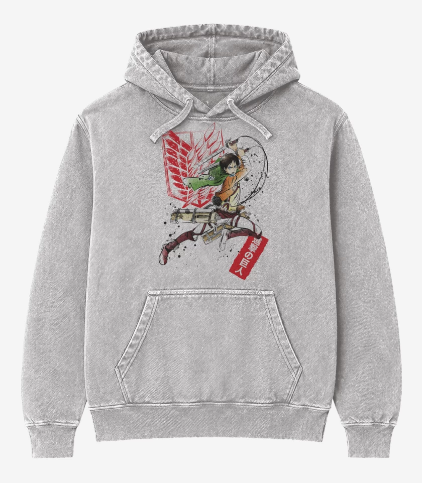 Poleron Canguro Acid Wash Gris Melange de Shingeki Eren 