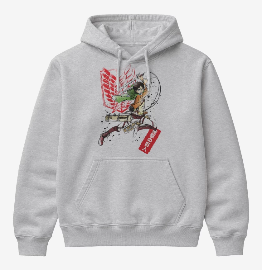 Poleron Canguro básico Gris Melange de Shingeki Eren 