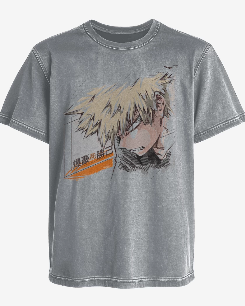Polera desgastada Gris Melange de Bakugo 2