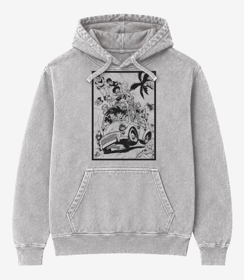 Poleron Canguro Acid Wash Gris Melange de Goku y sus amigos