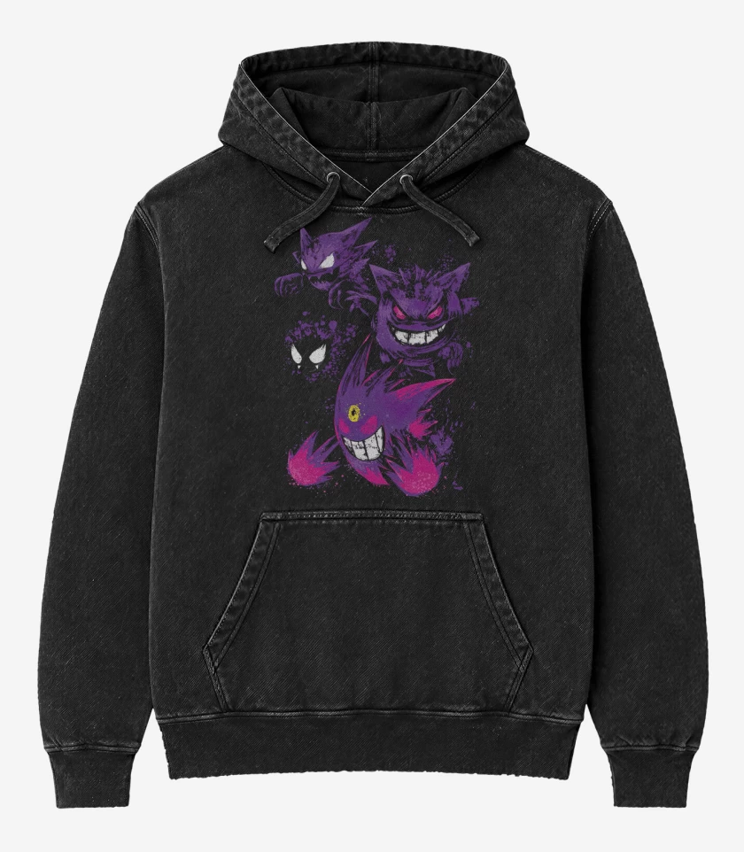 Poleron Canguro Acid Wash Negro de Gengars