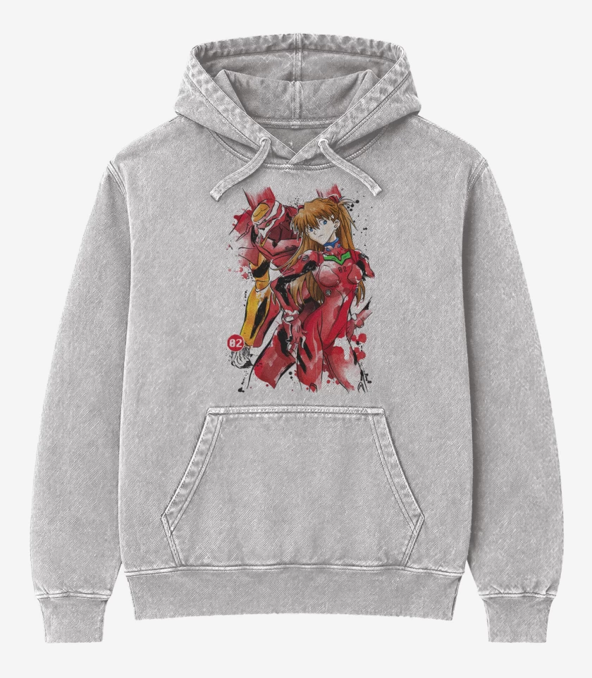 Poleron Canguro Acid Wash Gris Melange de Evangelions 02 