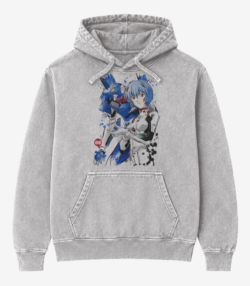 Poleron Canguro Acid Wash Gris Melange de Evangelions 00