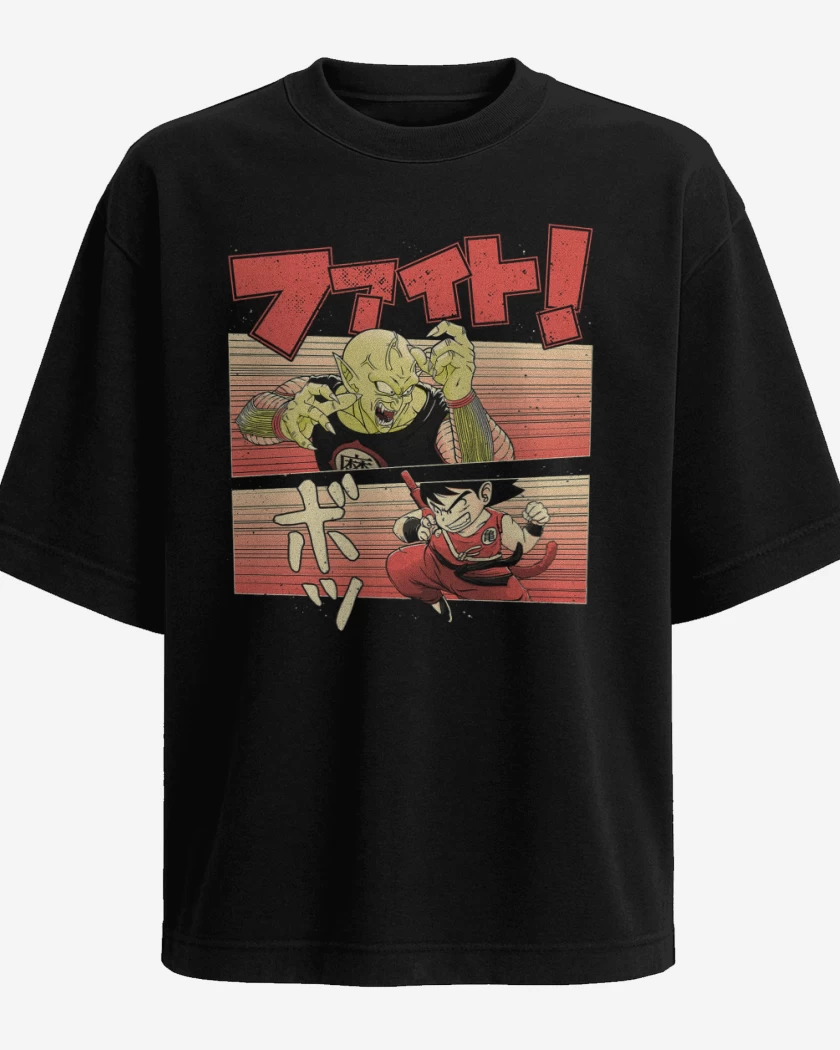 Polera Oversize Negro de Goku vs Piccolo