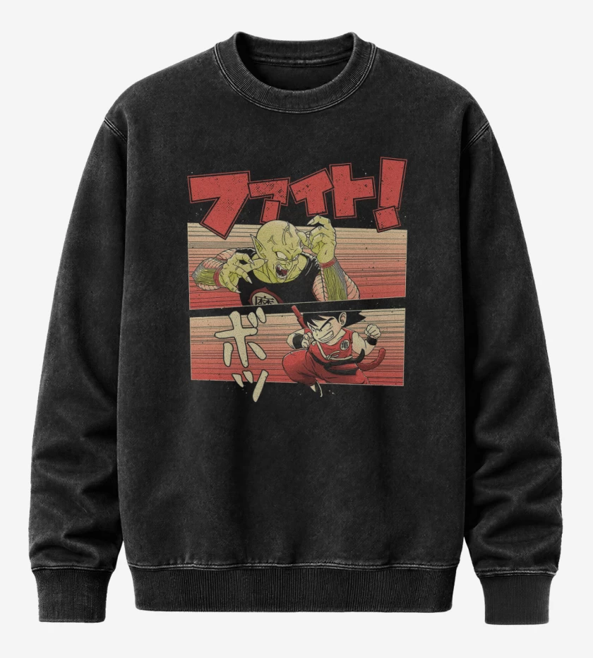 Poleron Polo Acid Wash Negro de Goku vs Piccolo