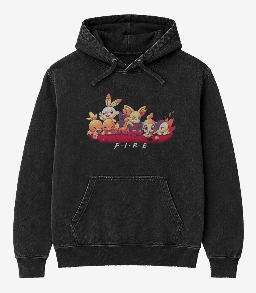 Poleron Canguro Acid Wash Negro de Tipos Fuego