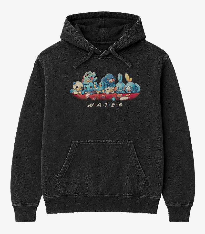 Poleron Canguro Acid Wash Negro de Tipos Agua