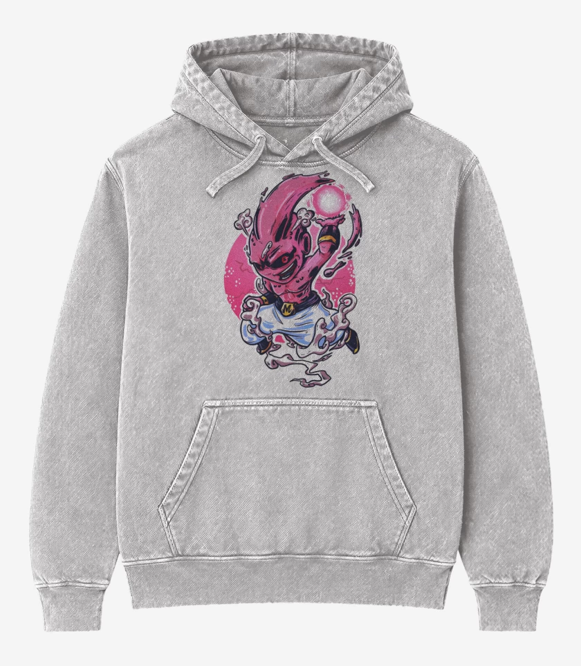 Poleron Canguro Acid Wash Gris Melange de Kid buuu