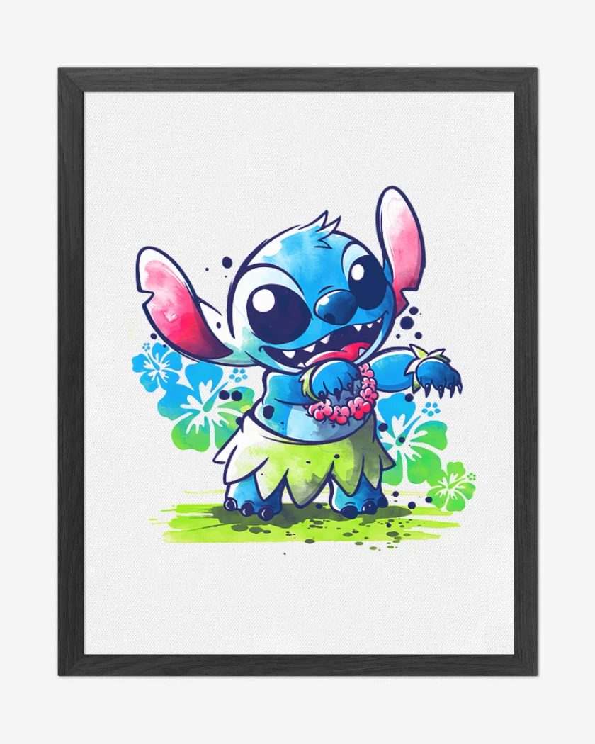 Cuadro decorativo Stitch hawaiano