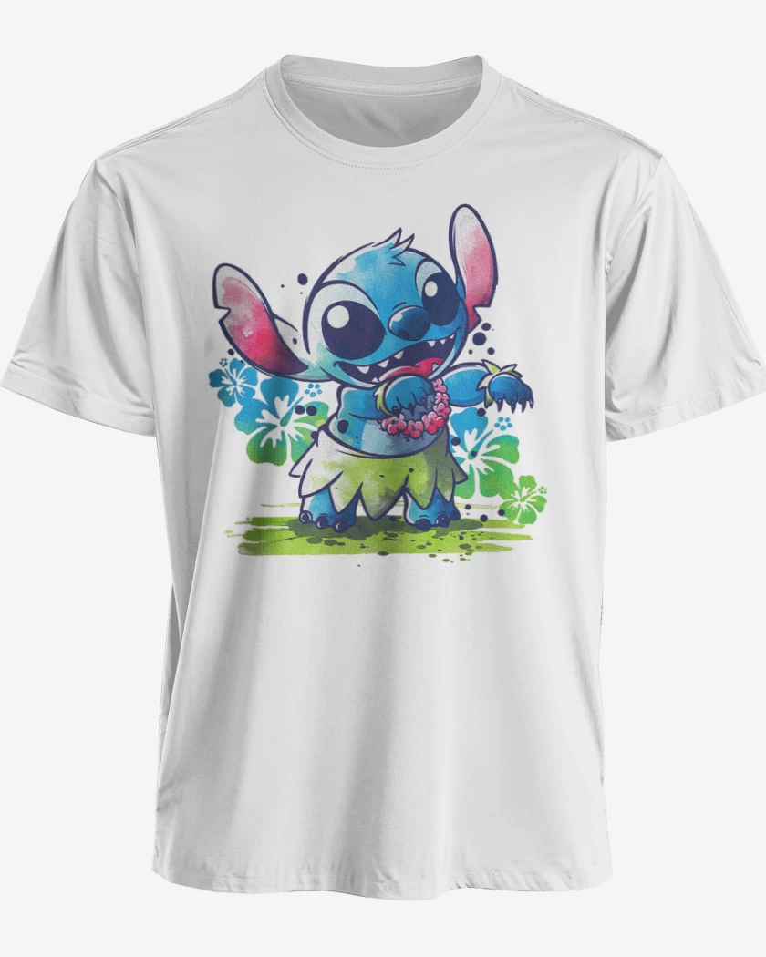 Polera premium Blanco de Stitch hawaiano