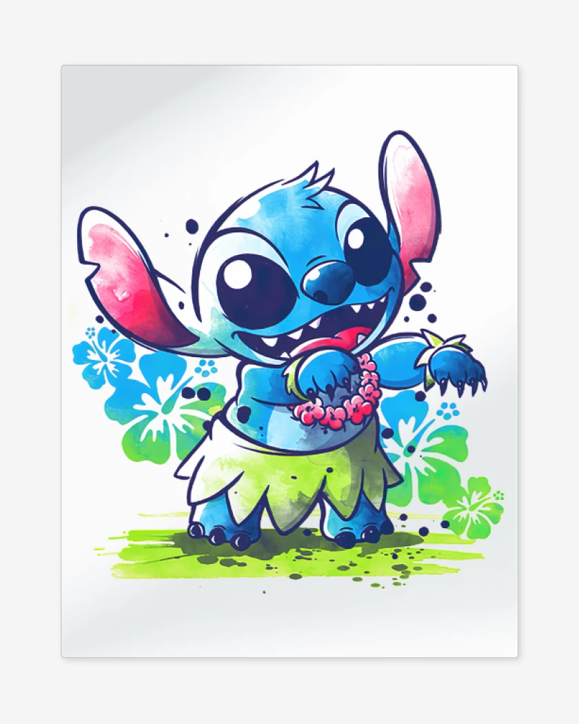 Print metalico Blanco de Stitch hawaiano