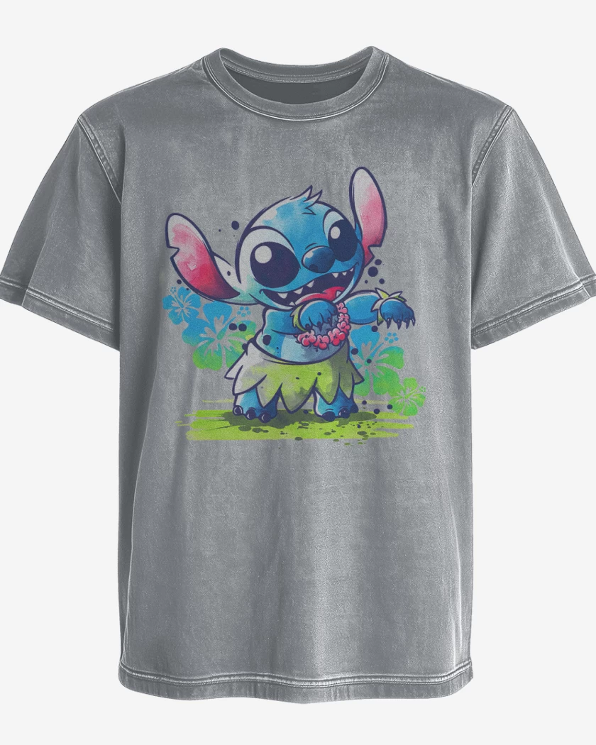 Polera desgastada Stitch hawaiano
