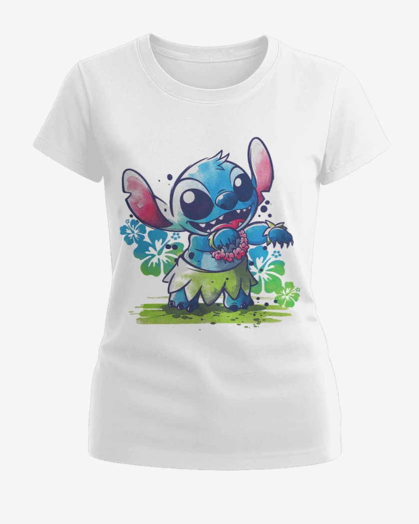Polera de Mujer Blanco de Stitch hawaiano