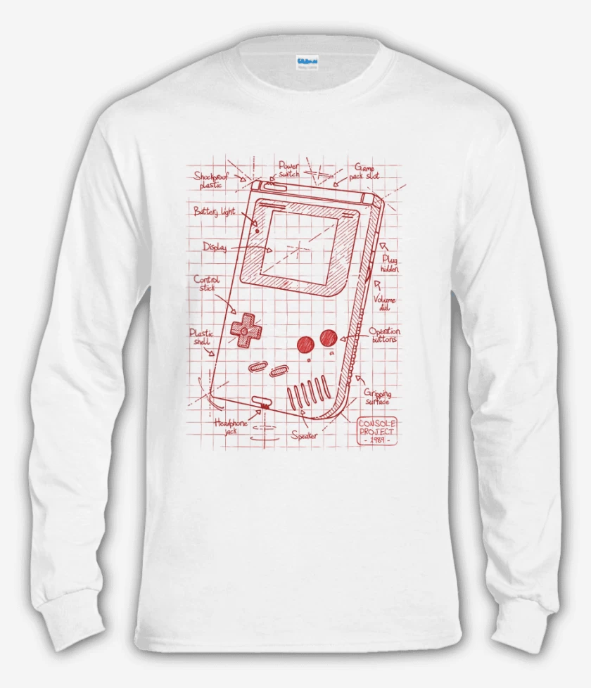 Polera manga larga Blanco de Game boy boceto