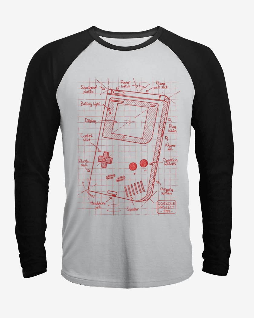 Polera Raglan Blanco / Negro de Game boy boceto