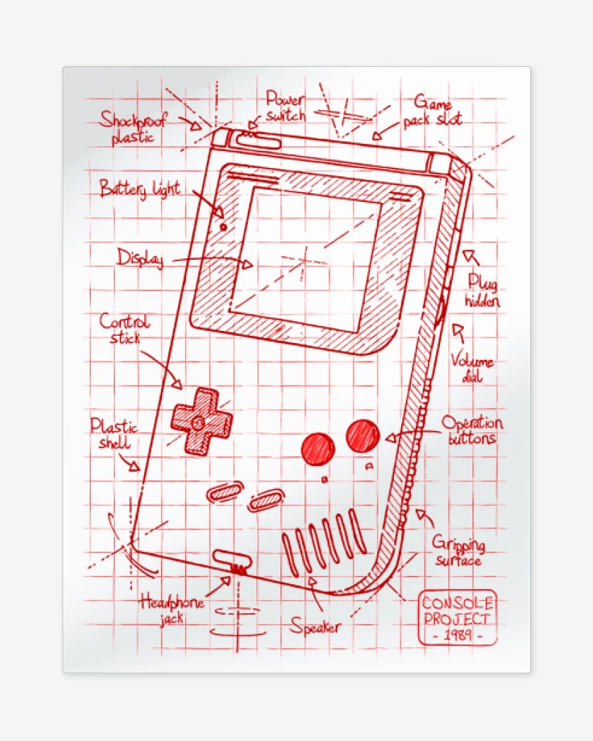 Print metalico Blanco de Game boy boceto