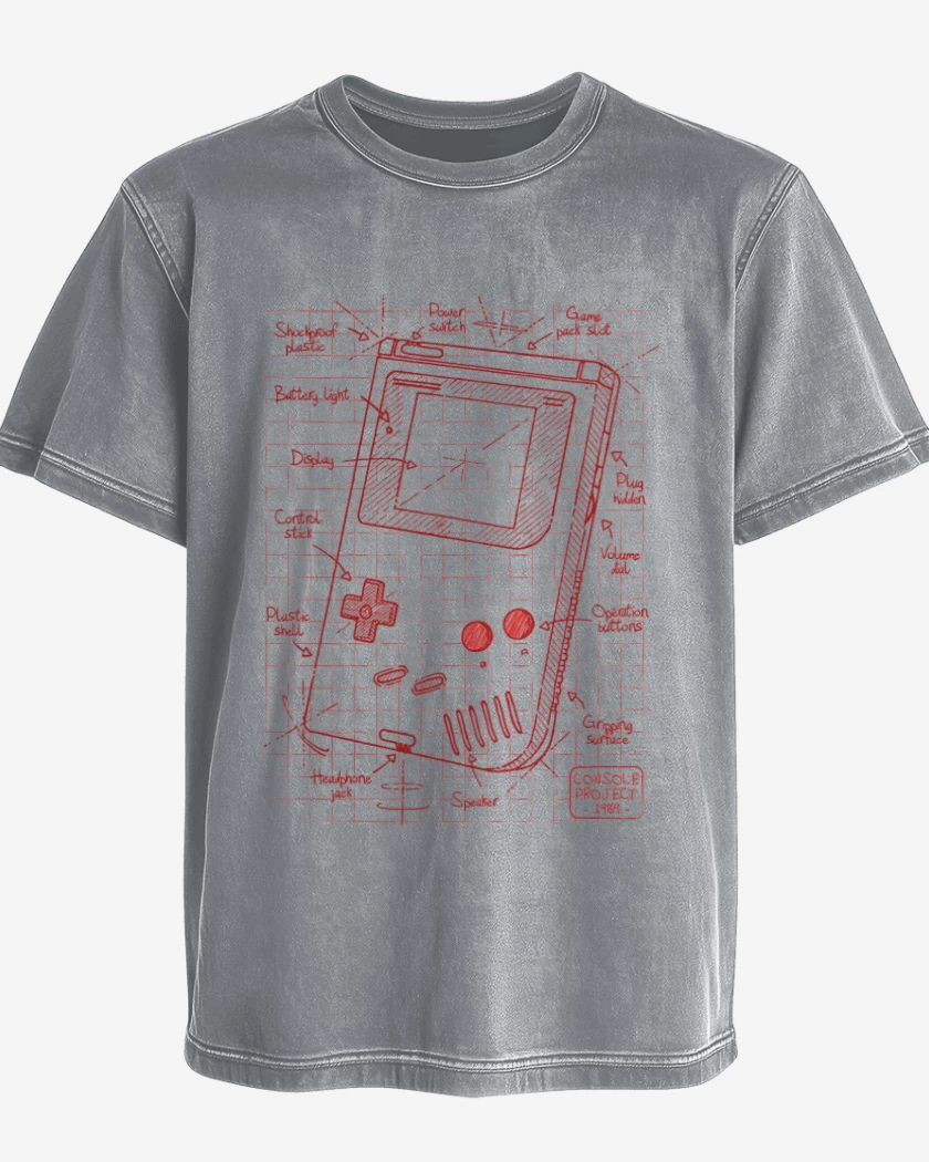 Polera desgastada Gris Melange de Game boy boceto