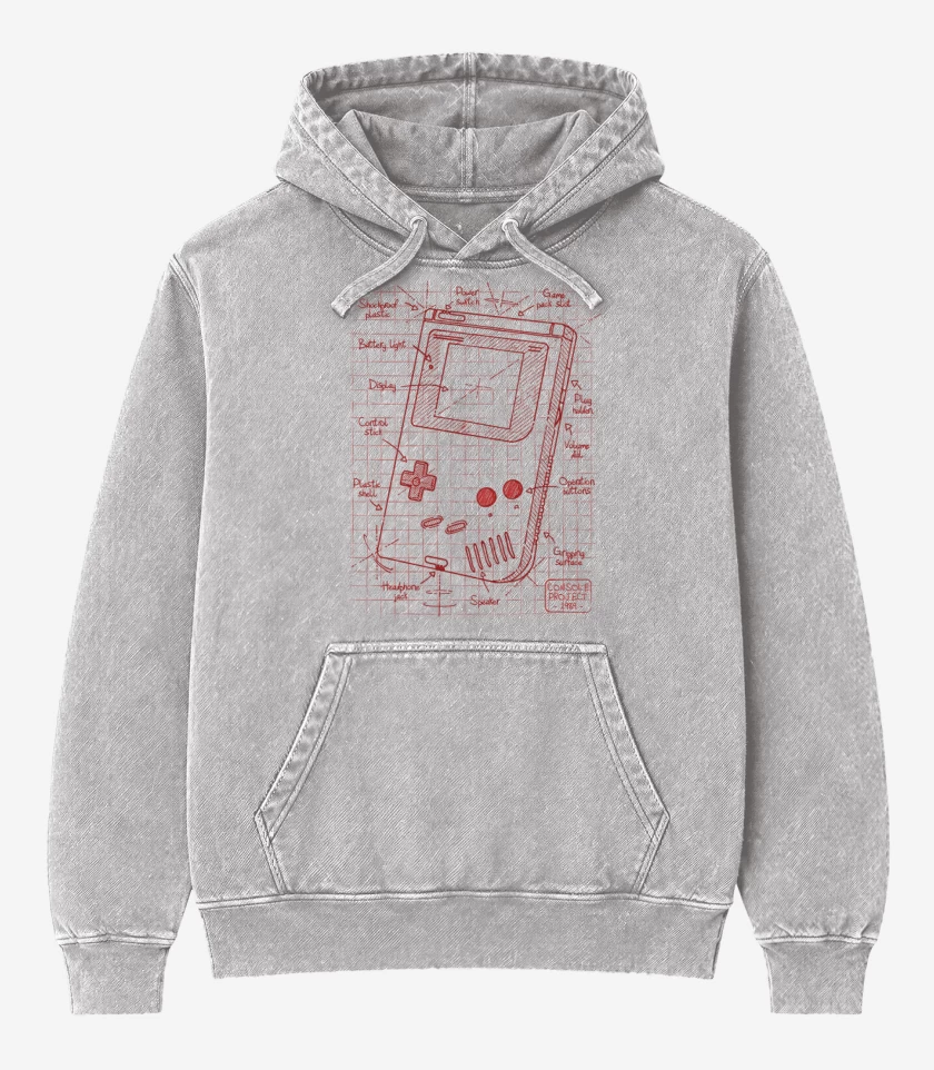 Poleron Canguro Acid Wash Gris Melange de Game boy boceto