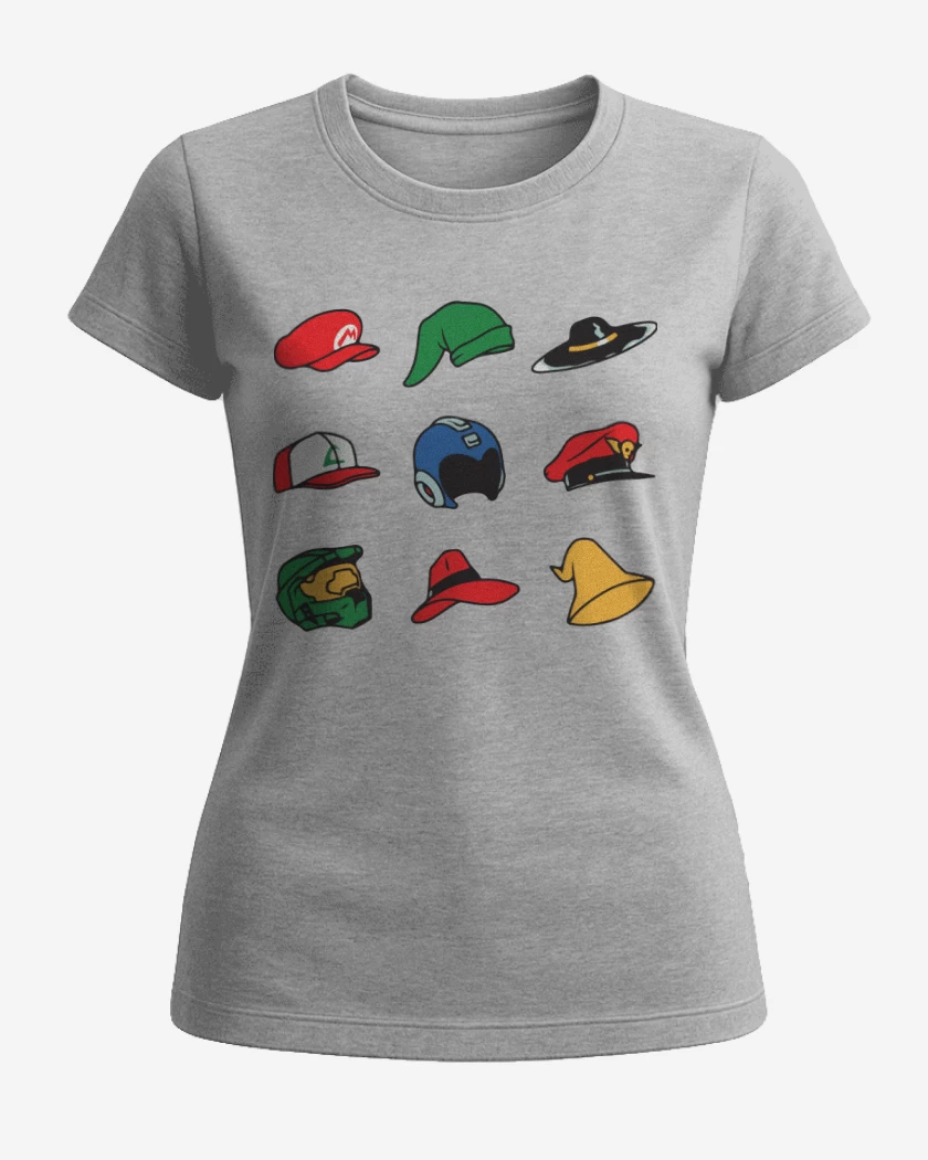 Polera de Mujer Gris Melange de Gorros Gamer