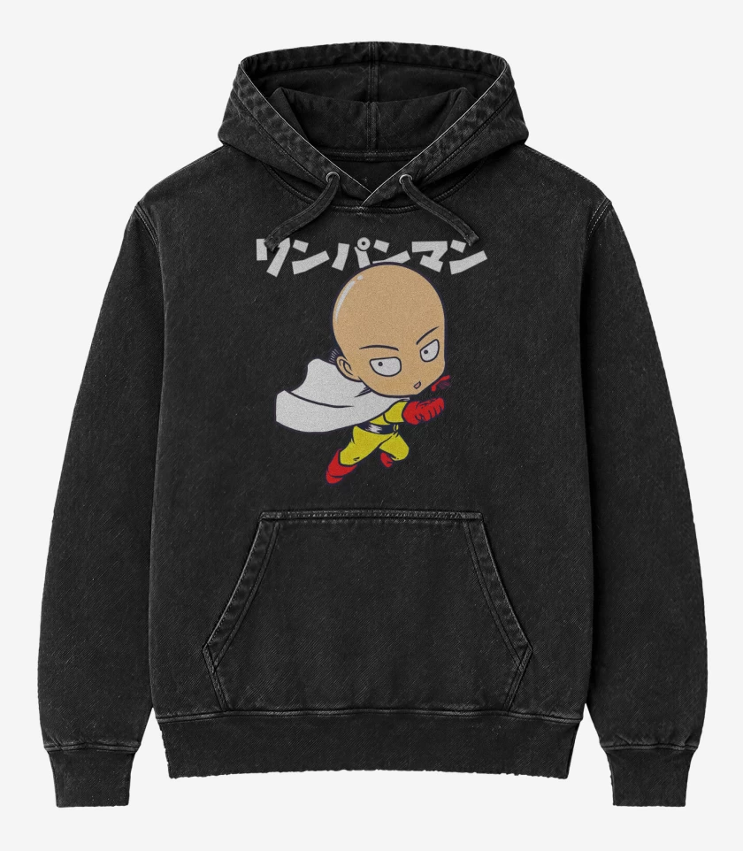 Poleron Canguro Acid Wash Negro de Saitamita