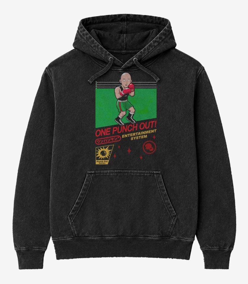 Poleron Canguro Acid Wash Negro de One punch snes