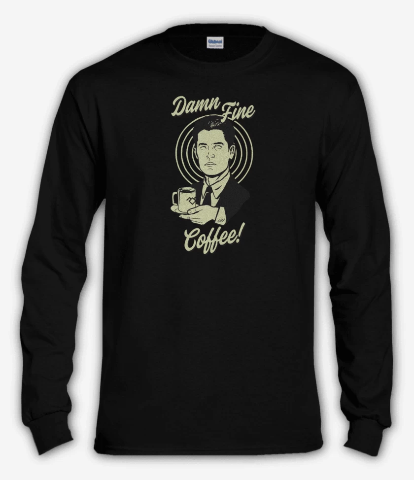 Polera manga larga Negro de Damn fine coffee