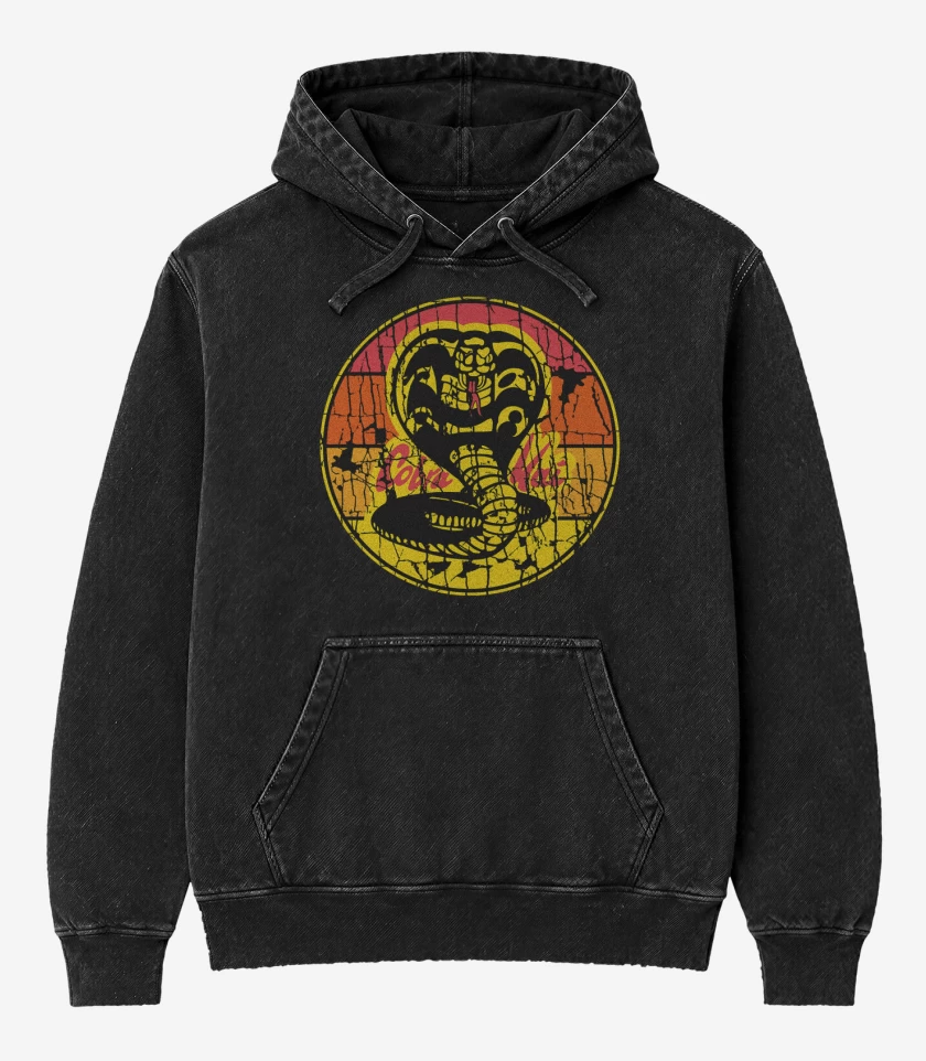 Poleron Canguro Acid Wash Negro de Cobra kai