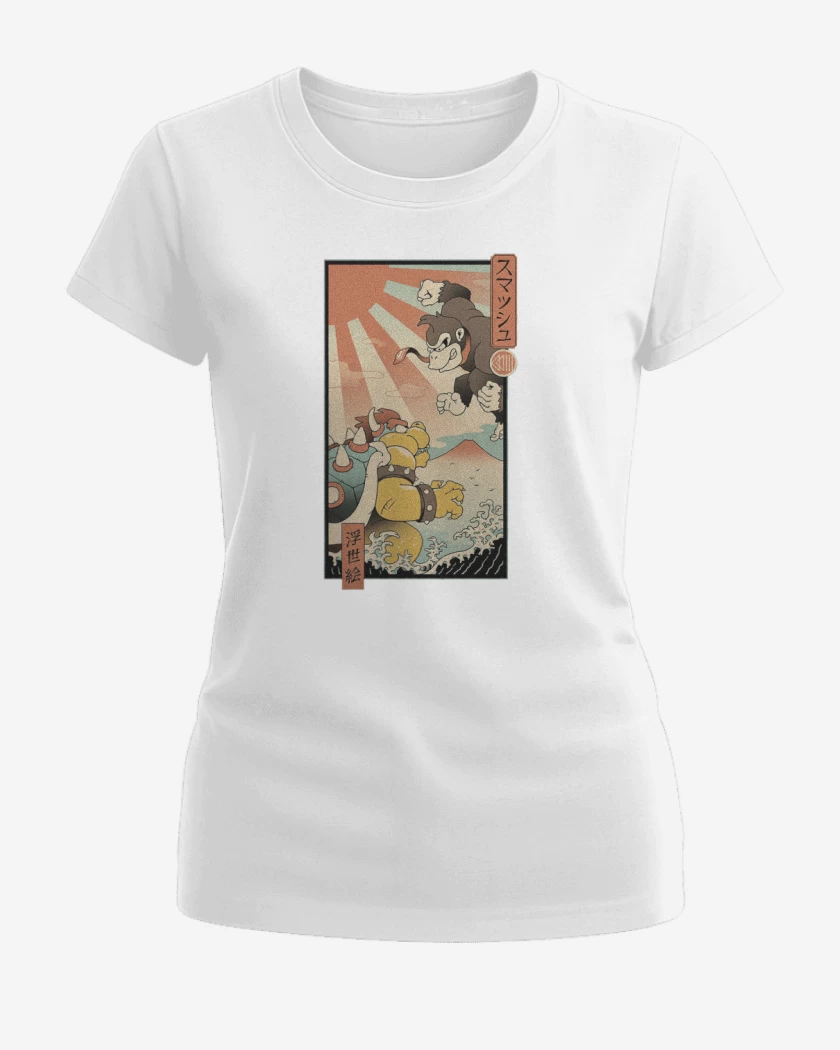 Polera de Mujer Blanco de Kong vs Bowzilla
