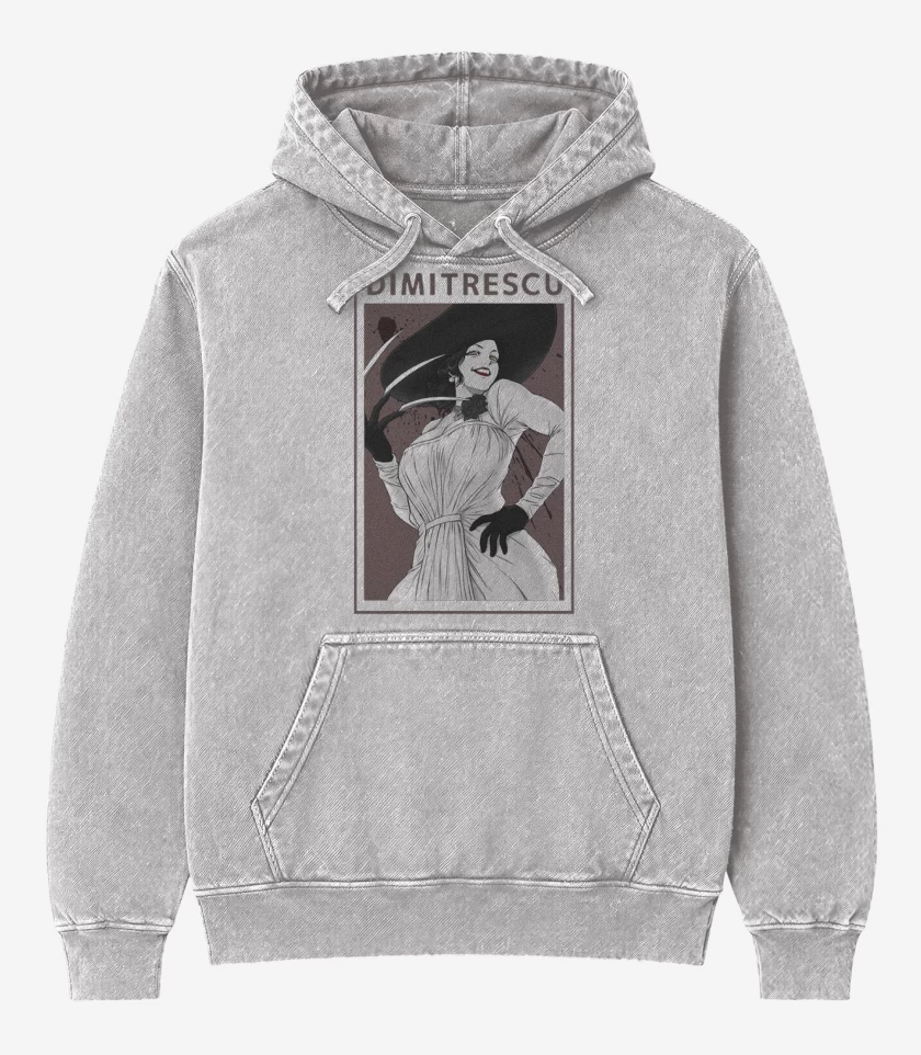 Poleron Canguro Acid Wash Gris Melange de Dimitrescu