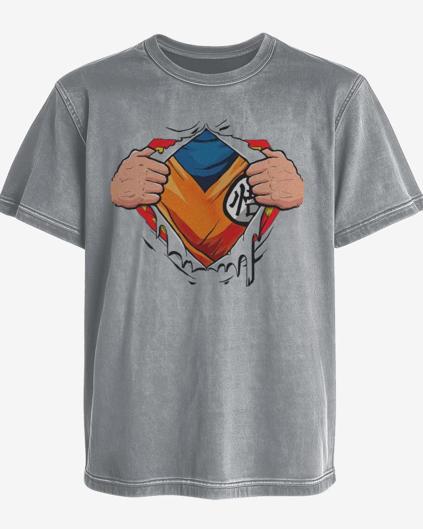 Polera desgastada Gris Melange de Goku torso