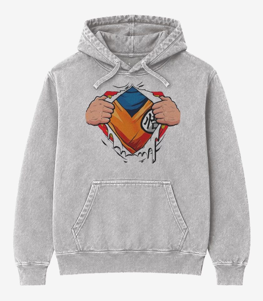 Poleron Canguro Acid Wash Gris Melange de Goku torso