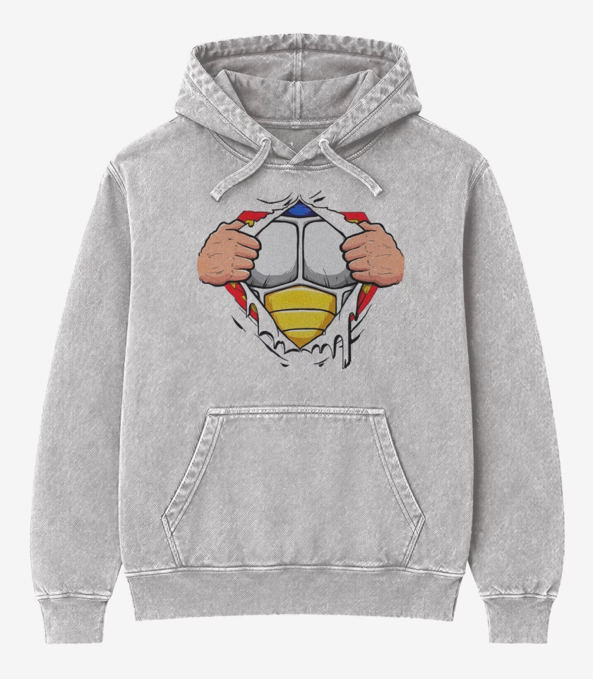 Poleron Canguro Acid Wash Gris Melange de Vegeta torso