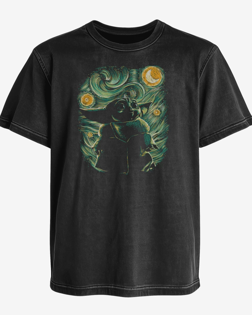 Polera desgastada Negro de El compadre Grogu 