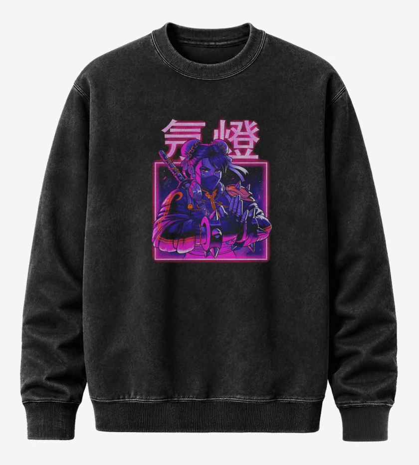 Poleron Polo Acid Wash Negro de Chun-Li
