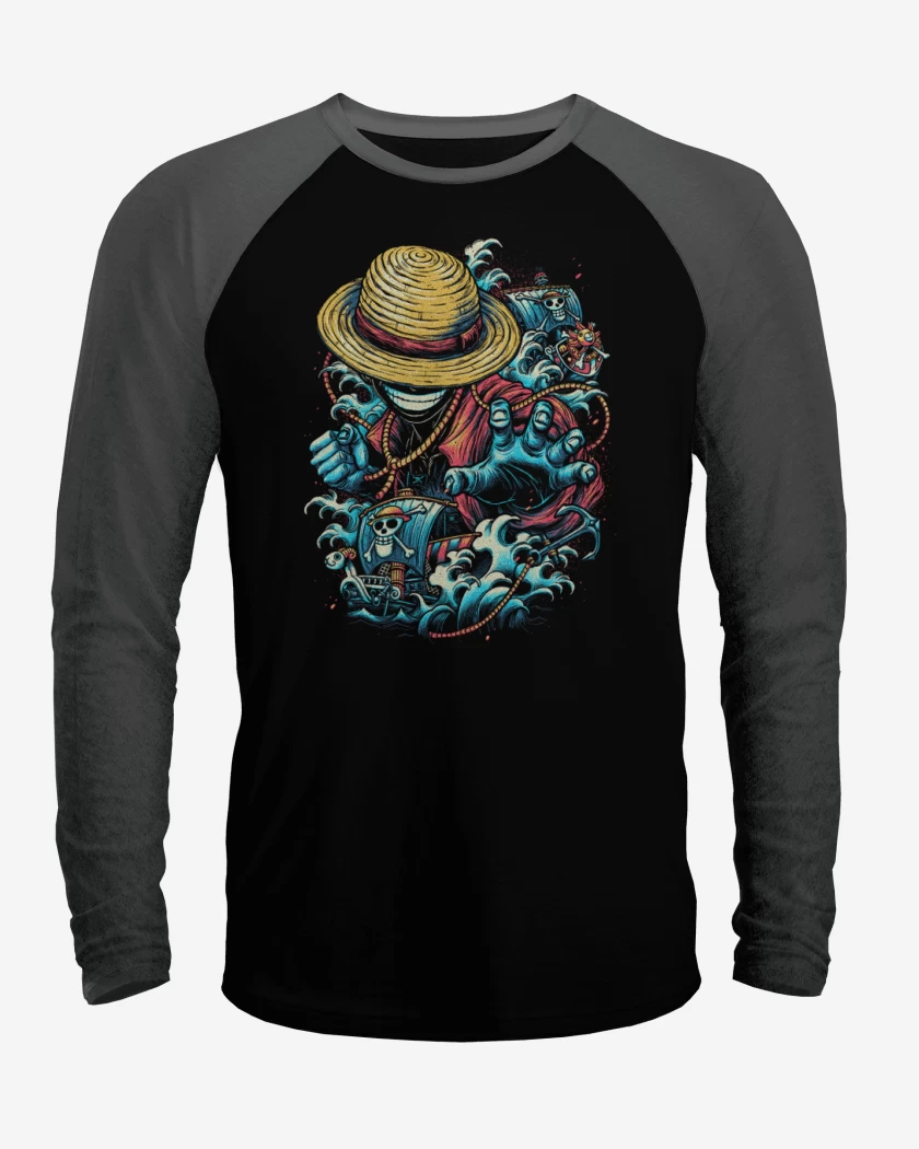 Polera Raglan Negro / Negro Heather de El luffy