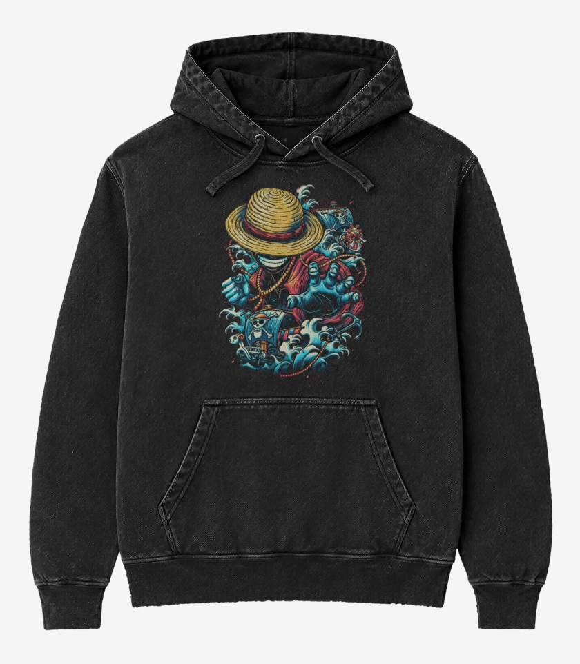 Poleron Canguro Acid Wash Negro de El luffy
