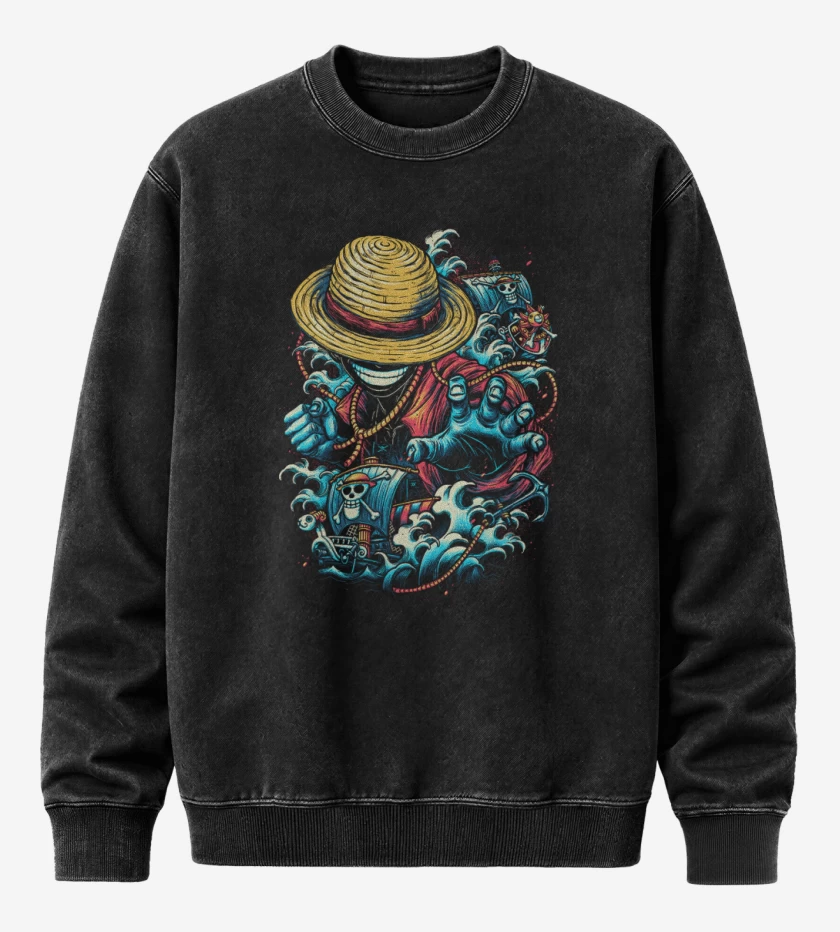 Poleron Polo Acid Wash Negro de El luffy